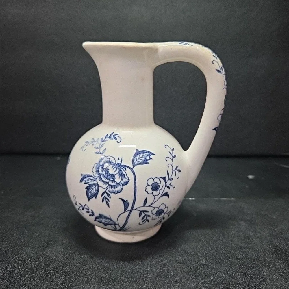 Blue‎ Peony Oil Cruet, Handpainted Floral Oil Bottle, Vintage Floral Home Decor
